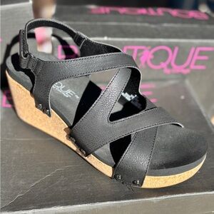 Black Shore Wedge Sandals by Corkys